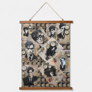 Vintage Gentlemen Collage Wandteppich Mit Holzrahmen
