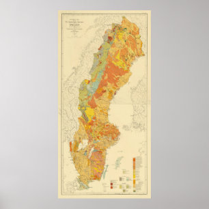 Vintage geografische Karte Schwedens (1910) Poster