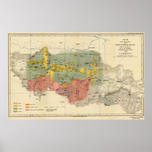 Vintage geologische Karte der Mount Everest Region Poster (Vorne)