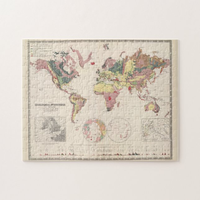 Vintage geologische Karte der Welt (1856) Puzzle (Horizontal)