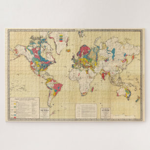 Vintage geologische Karte der Welt (1875) Puzzle