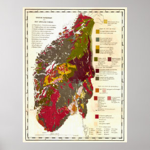 Vintage geologische Karte Norwegens (1871) Poster