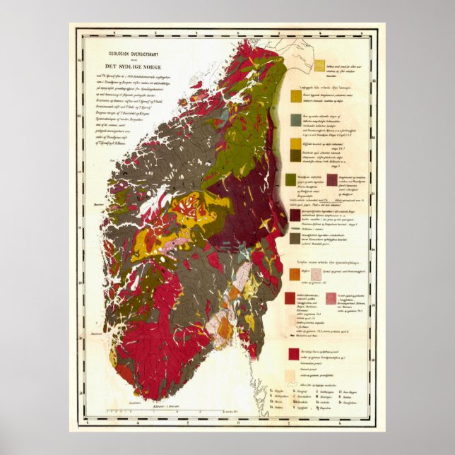 Vintage geologische Karte Norwegens (1871) Poster (Vorne)