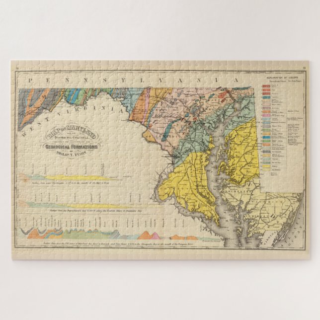 Vintage geologische Karte von Maryland (1873) Puzzle (Horizontal)