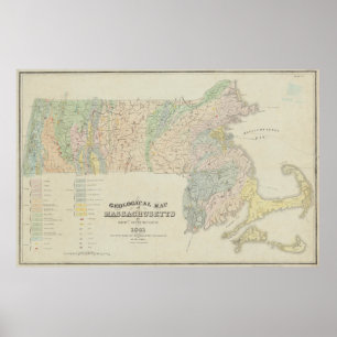 Vintage geologische Karte von Massachusetts (1841) Poster
