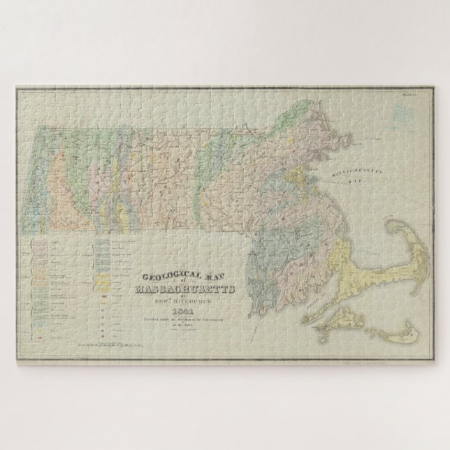 Vintage geologische Karte von Massachusetts (1841) Puzzle (Horizontal)