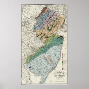 Vintage geologische Karte von New Jersey (1839) Poster