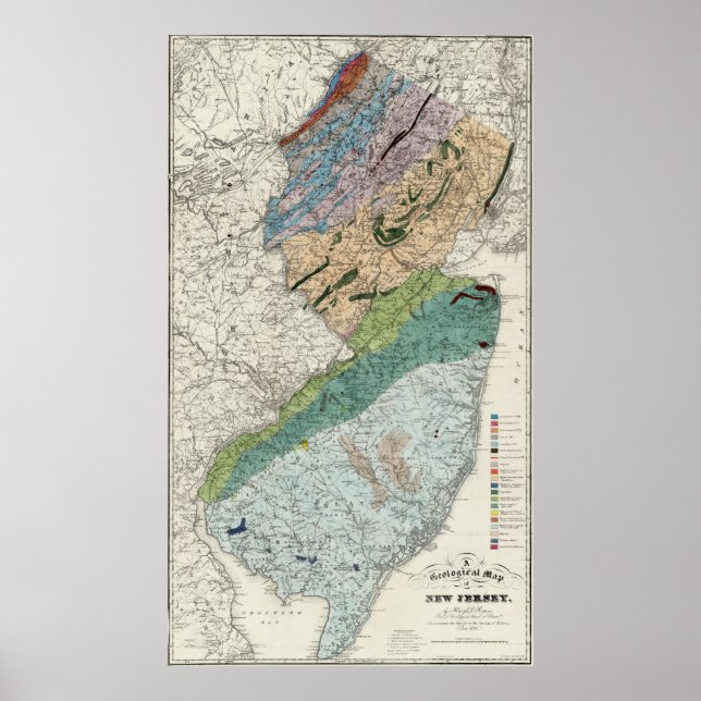 Vintage geologische Karte von New Jersey (1839) Poster (Vorne)