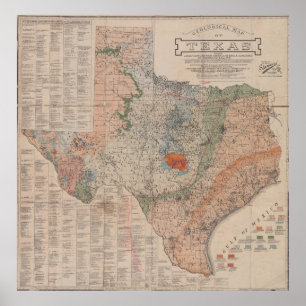 Vintage geologische Karte von Texas (1920) Poster
