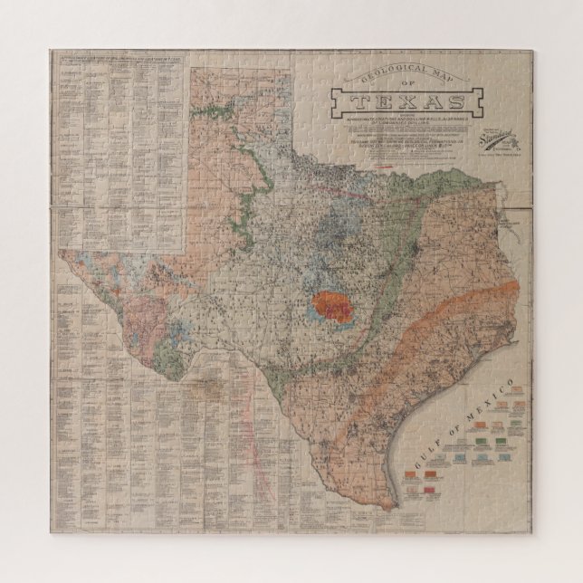 Vintage geologische Karte von Texas (1920) Puzzle (Vertikal)