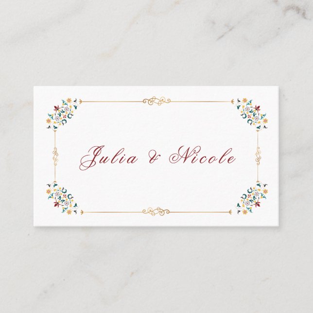 Vintage Geometrie — Klassische Motif Hochzeit Platzkarte (Vorderseite)