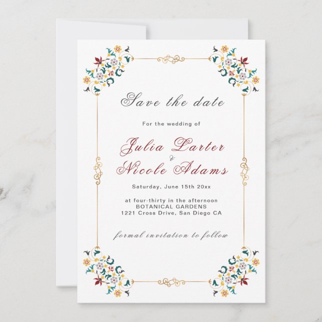 Vintage Geometrie — Klassische Motif Hochzeit Save The Date (Vorderseite)