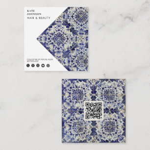 Vintage geometrisch Blau Weiß QR-Code Social Media Quadratische Visitenkarte