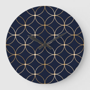 Vintage Geometrisch: Gold Blau Abstrakt Große Wanduhr