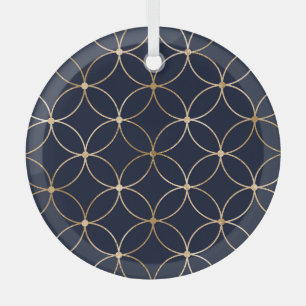 Vintage Geometrisch: Gold Blau Abstrakt Ornament Aus Glas