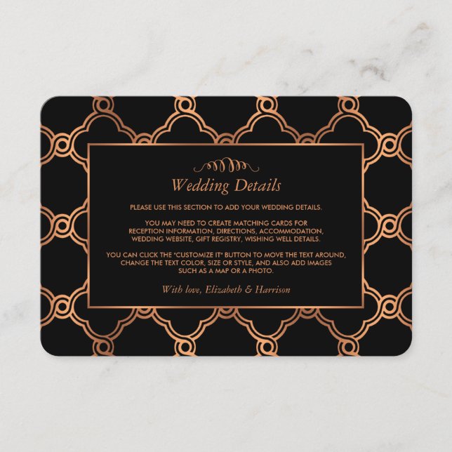 Vintage geometrische Art Deco Gatsby Hochzeitdetai Begleitkarte (Vorderseite)