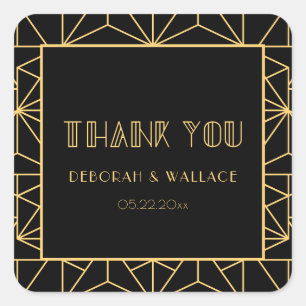 Vintage geometrische Hochzeit des Deko der 1920er  Quadratischer Aufkleber