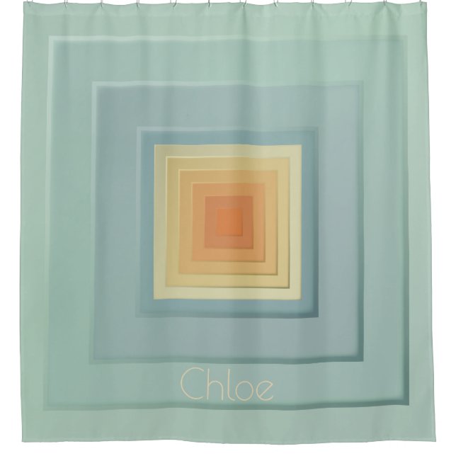 Vintage geometrische Quadrate (hellblau und gelb) Duschvorhang (Vorderseite)