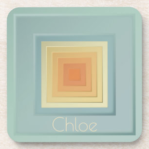 Vintage geometrische Quadrate (hellblau und gelb) Untersetzer