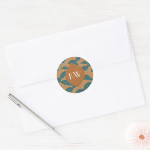 Vintage geometrische Sonnenuntergang Teal Orange D Runder Aufkleber
