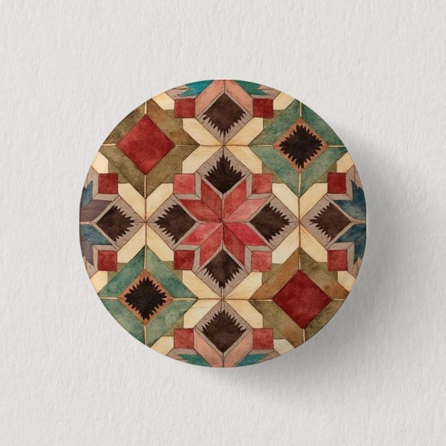 vintage geometrische Steppblock-Kunstmuster Button (Vorderseite)