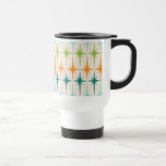 Vintage geometrische Sternexplosion-Reise-Tasse Reisebecher<br><div class="desc">Vintag. Geometrics. Sternexplosionen. Wenn Sie Liebe irgendwie jener Wörter, diese retro Vintage geometrische Sternexplosion-Reise-Tasse für Sie sind. Ausrüstungsbeschreibungen dieses der Mitte des Jahrhunderts moderne ein Sahnehintergrund mit Reihen des Türkises, des Limonen Grüns, der Orange und der aquamarinen Sternexplosionen. Dieser Modentwurf passt schön mit dem Retro beweglichen atomarmuster der merkwürdigen kleinen...</div>