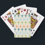 Vintage geometrische Sternexplosion-Spielkarten Spielkarten<br><div class="desc">Vintag. Geometrics. Sternexplosionen. Wenn Sie Liebe irgendwie jener Wörter, diese Plattform der retro Vintage geometrische Sternexplosion-Spielkarten für Sie sind. Ausrüstungsbeschreibungen dieses der Mitte des Jahrhunderts moderne ein Sahnehintergrund mit Reihen des Türkises, des Limonen Grüns, der Orange und der aquamarinen Sternexplosionen. Dieser Modentwurf passt schön mit dem Retro beweglichen atomarmuster der...</div>