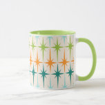Vintage geometrische Sternexplosion-Wecker-Tasse Tasse<br><div class="desc">Vintag. Geometrics. Sternexplosionen. Wenn Sie Liebe irgendwie jener Wörter, diese retro Vintage geometrische Sternexplosion-Wecker-Tasse für Sie sind. Ausrüstungsbeschreibungen dieses der Mitte des Jahrhunderts moderne ein Sahnehintergrund mit Reihen des Türkises, des Limonen Grüns, der Orange und der aquamarinen Sternexplosionen. Dieser Modentwurf passt schön mit dem Retro beweglichen atomarmuster der merkwürdigen kleinen...</div>
