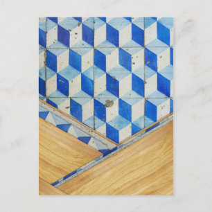 Vintage geometrisches 3D-Muster mit Holz Postkarte