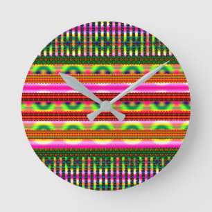 Vintage geometrisches Pastell-Motiv Runde Wanduhr