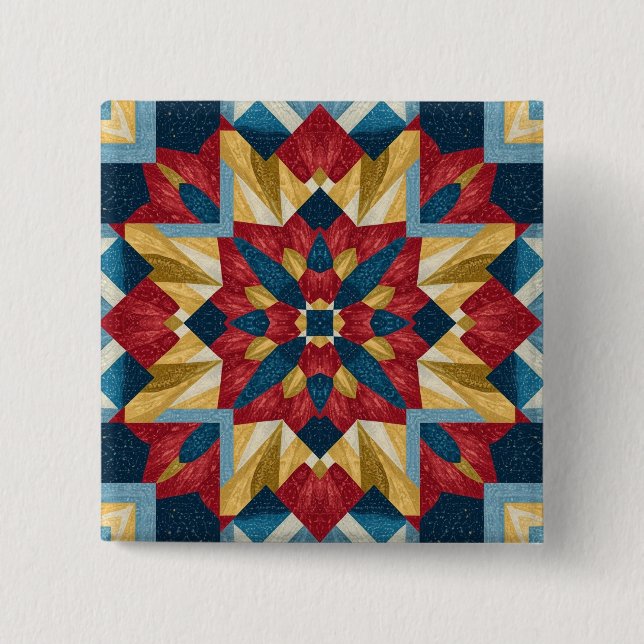 vintage geometrisches Quiltblock-Kunstmuster Button (Vorderseite)