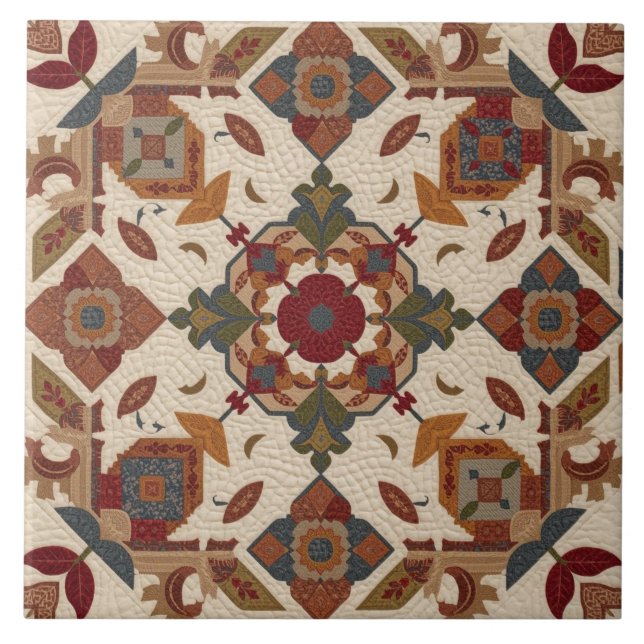 vintage geometrisches Quiltblock-Kunstmuster Fliese (Vorderseite)