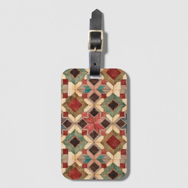 vintage geometrisches Quiltblock-Kunstmuster Gepäckanhänger (Vorderseite Vertikal)