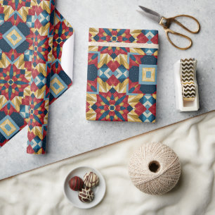 vintage geometrisches Quiltblock-Kunstmuster Geschenkpapier