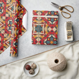 vintage geometrisches Quiltblock-Kunstmuster Geschenkpapier