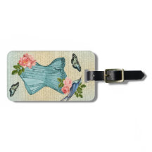 Vintage Gepäckmarke für Vögel, Blume und Schmetter