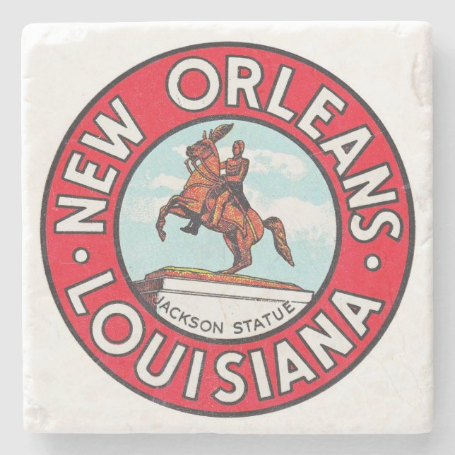 Vintage Gepäckmarke, Jackson Statue, Untersetzer, Steinuntersetzer (Vorderseite)
