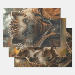 Vintage gepresste Porcupine Decoupage Geschenkpapier Set