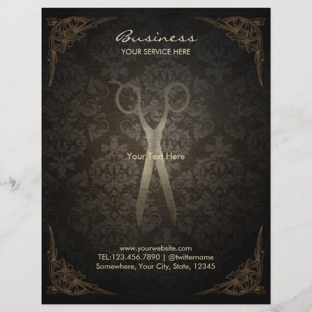 Vintage Gerahmte Damask Haar Salon Broschüren (Vorne)