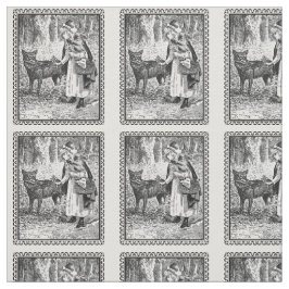 Vintage Gerahmte Illustration Red Riding Hood Wolf Stoff