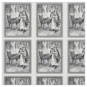 Vintage Gerahmte Illustration Red Riding Hood Wolf Stoff