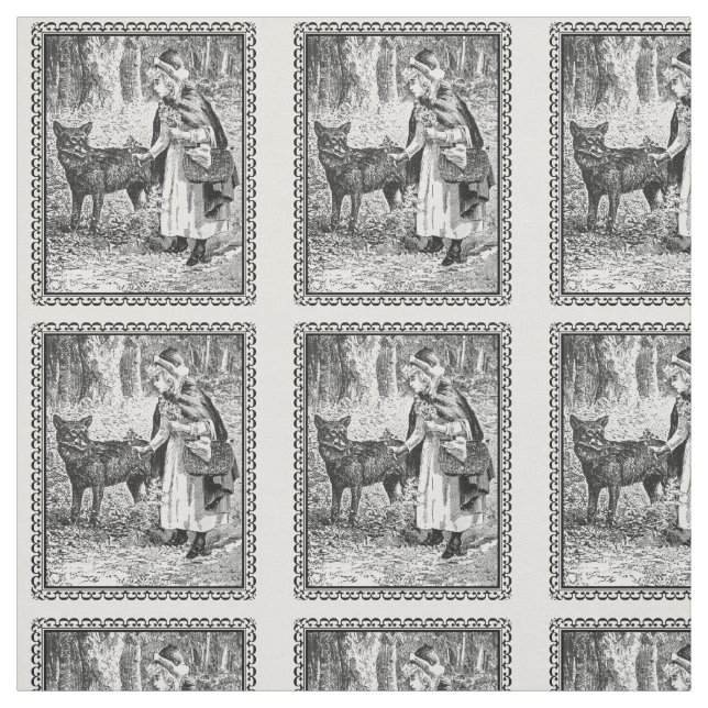 Vintage Gerahmte Illustration Red Riding Hood Wolf Stoff (Muster)