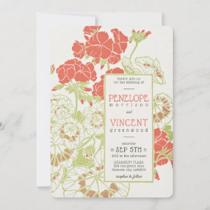 Vintage-Geranie-Rahmen Hochzeit im Letterpress-Sti Einladung