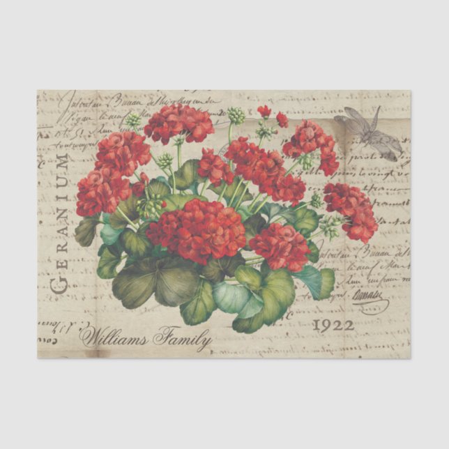 Vintage Geranium Red Sepia Custom Tissue Paper Seidenpapier (Vorderseite)