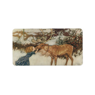Vintage Gerda und das Ren durch Edmund Dulac Adressaufkleber