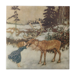 Vintage Gerda und das Rentier von Edmund Dulac Fliese