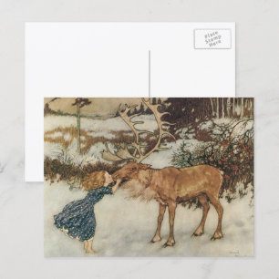 Vintage Gerda und das Rentier von Edmund Dulac Postkarte