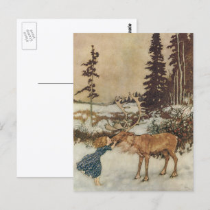 Vintage Gerda und das Rentier von Edmund Dulac Postkarte