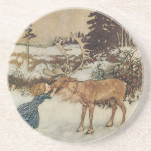 Vintage Gerda und das Rentier von Edmund Dulac Sandstein Untersetzer