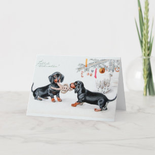 Vintage German Dachshund Christmas Card Feiertagskarte